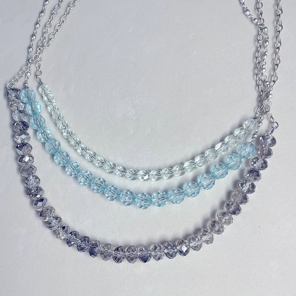 LOFT Ann Taylor Three-Strand Crystal Necklace, Silver Tone - Picture 2 of 4